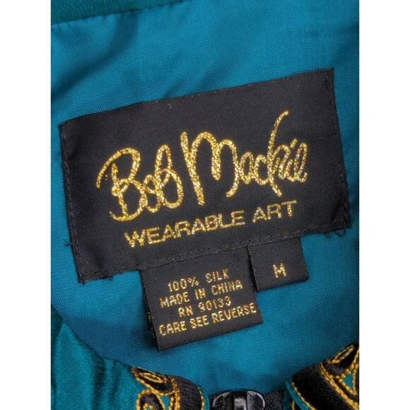 Vtg QVC Bob Mackie M Wearable Art Teal Silk Jacket Embroidered Design Zip New - Picture 2 of 13